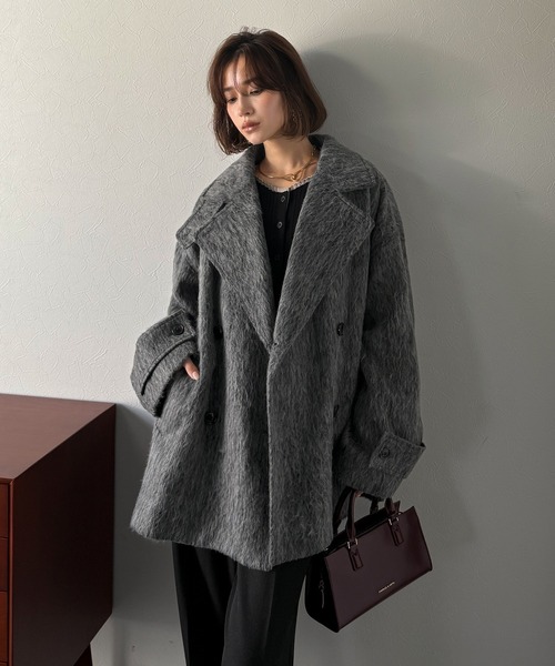 Classical Evon(クラシカルエヴォン)の「【Classical Evon】気品に溢れ、温もり満たす。シャギーピーコート(ミドル丈)(ピーコート・レディース・イエロー/チャコール/ブラック・X-LARGE/LARGE/SMALL/MEDIUM)」の17枚目の写真