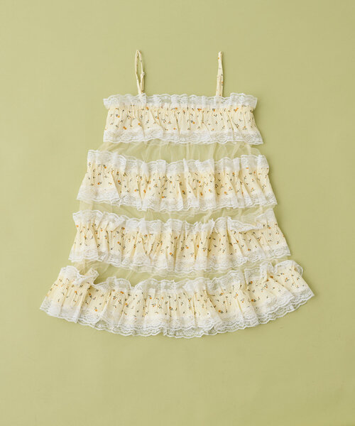 w closet（ダブルクローゼット）の「【あみこ企画】花柄レースティアードキャミワンピース（チュニック・レディース・イエロー/アイボリー・FREE）」の2枚目の写真