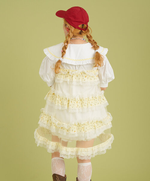 w closet（ダブルクローゼット）の「【あみこ企画】花柄レースティアードキャミワンピース（チュニック・レディース・イエロー/アイボリー・FREE）」の20枚目の写真