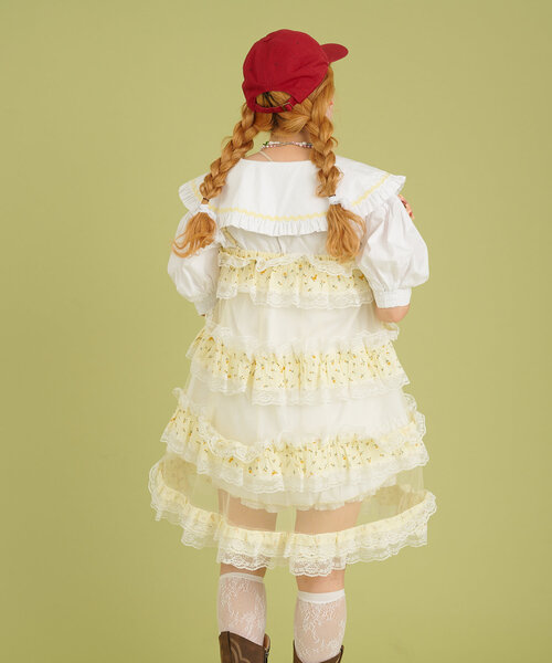 w closet（ダブルクローゼット）の「【あみこ企画】花柄レースティアードキャミワンピース（チュニック・レディース・イエロー/アイボリー・FREE）」の19枚目の写真