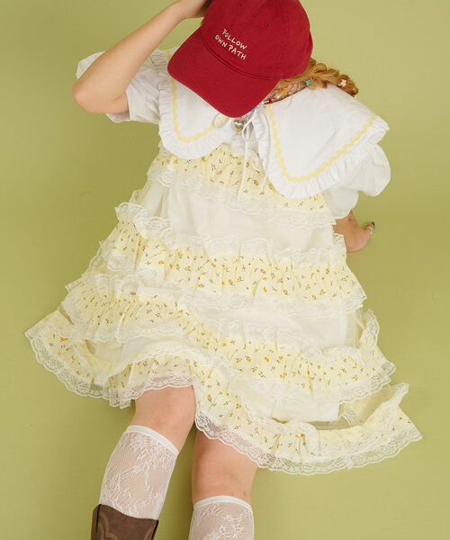 w closet（ダブルクローゼット）の「【あみこ企画】花柄レースティアードキャミワンピース（チュニック・レディース・イエロー/アイボリー・FREE）」の17枚目の写真