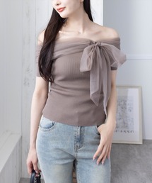 clear | チュールリボンデザインニットトップス[フェミニン ニット チュール リボン]≪2025SS新作≫(ニット/セーター)