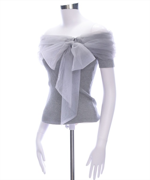 clear（クリア）の「チュールリボンデザインニットトップス[フェミニン ニット チュール リボン]≪2025SS新作≫（ニット/セーター・レディース・ブラック/グレー/オフホワイト/モカ/ボルドー・F）」の18枚目の写真