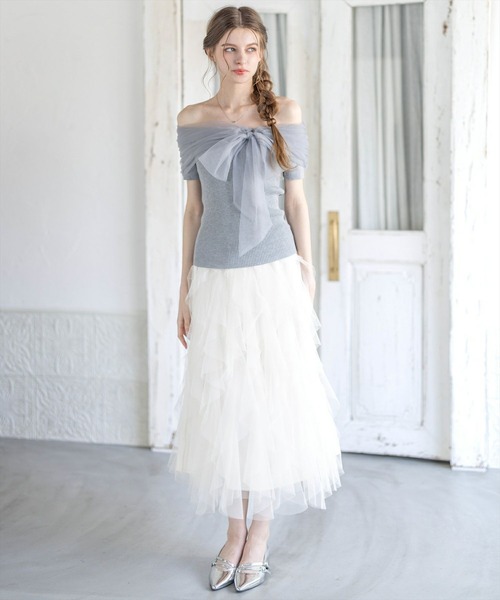 clear（クリア）の「チュールリボンデザインニットトップス[フェミニン ニット チュール リボン]≪2025SS新作≫（ニット/セーター・レディース・ブラック/グレー/オフホワイト/モカ/ボルドー・F）」の17枚目の写真