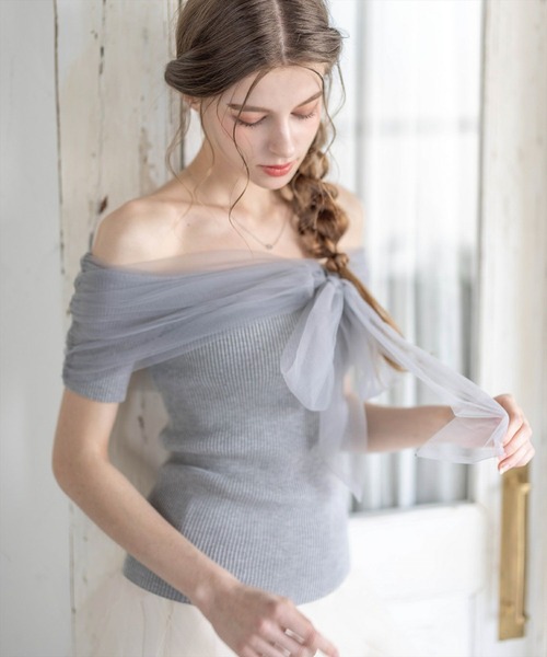 clear（クリア）の「チュールリボンデザインニットトップス[フェミニン ニット チュール リボン]≪2025SS新作≫（ニット/セーター・レディース・ブラック/グレー/オフホワイト/モカ/ボルドー・F）」の16枚目の写真