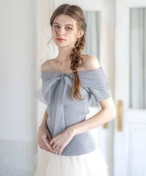 clear（クリア）の「チュールリボンデザインニットトップス[フェミニン ニット チュール リボン]≪2025SS新作≫（ニット/セーター・レディース・ブラック/グレー/オフホワイト/モカ/ボルドー・F）」の15枚目の写真