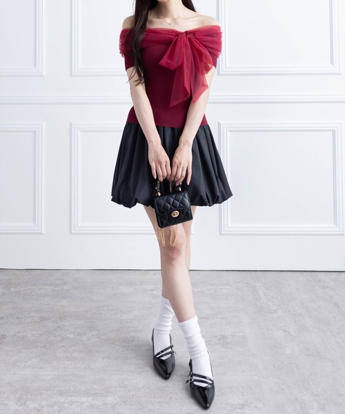 clear（クリア）の「チュールリボンデザインニットトップス[フェミニン ニット チュール リボン]≪2025SS新作≫（ニット/セーター・レディース・ブラック/グレー/オフホワイト/モカ/ボルドー・F）」の10枚目の写真