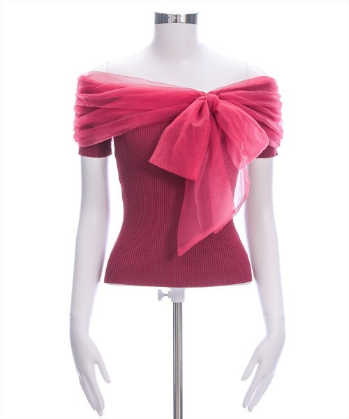 clear（クリア）の「チュールリボンデザインニットトップス[フェミニン ニット チュール リボン]≪2025SS新作≫（ニット/セーター・レディース・ブラック/グレー/オフホワイト/モカ/ボルドー・F）」の12枚目の写真