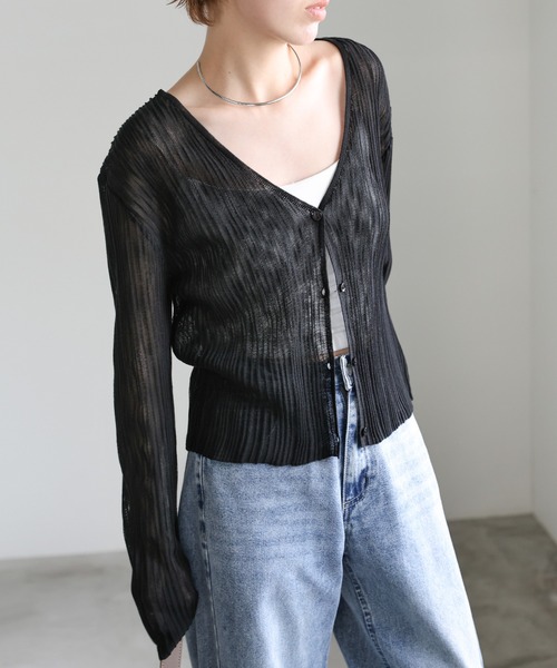 シアーリブVネックカーディガン（カーディガン/ボレロ）｜select MOCA