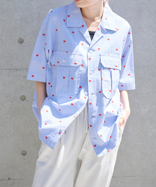 OUTDOOR PRODUCTS(アウトドアプロダクツ)の「ハートジャガード WORK SHIRT(シャツ/ブラウス・レディース・サックスブルー・FREE)」の5枚目の写真