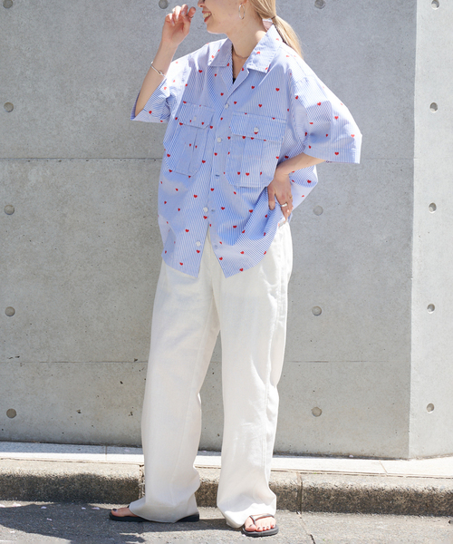 OUTDOOR PRODUCTS(アウトドアプロダクツ)の「ハートジャガード WORK SHIRT(シャツ/ブラウス・レディース・サックスブルー・FREE)」の8枚目の写真