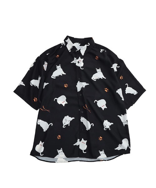 SAKAZEN(サカゼン)の「Candy Fantasy 柄シャツ 半袖 シャツ メンズ レディース 動物 アニマル 猫 ペンギン(シャツ/ブラウス・メンズ・カーキ/ネイビー/C/D/E/F/B/G/ブルー/グリーン/グレー×サックスブルー/A/ベージュ・M/L)」の9枚目の写真