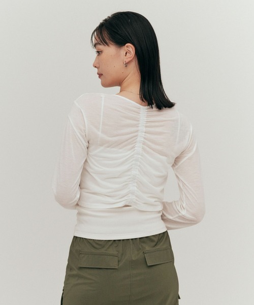 YOOU(ユー)の「シアーカーディガン/透け感素材 × ギャザーデザイン(カーディガン/ボレロ・レディース・ブラック/ホワイト・FREE)」の21枚目の写真