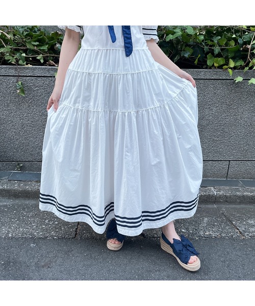 7月6日まで限定値下げ　新品　ピンクハウス　ラベンダー セーラー ワンピース セール】 セーラーカラー水玉プリントワンピース （ロング