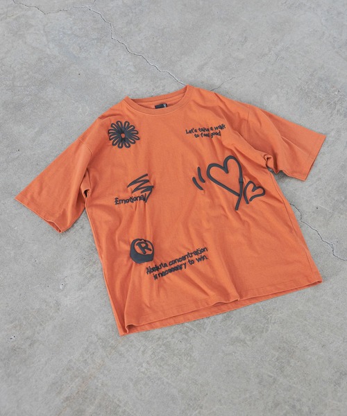 LAKOLE(ラコレ)の「ハッポウプリントT / 425166(Tシャツ/カットソー・メンズ・ホワイト/オレンジ/チャコール・MEDIUM/LARGE)」の2枚目の写真
