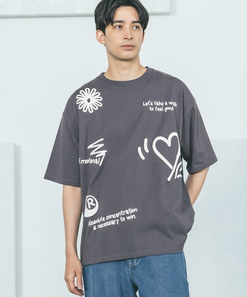LAKOLE(ラコレ)の「ハッポウプリントT / 425166(Tシャツ/カットソー・メンズ・ホワイト/オレンジ/チャコール・MEDIUM/LARGE)」の3枚目の写真