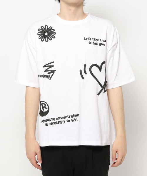 LAKOLE(ラコレ)の「ハッポウプリントT / 425166(Tシャツ/カットソー・メンズ・ホワイト/オレンジ/チャコール・MEDIUM/LARGE)」の18枚目の写真