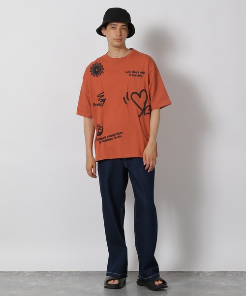 LAKOLE(ラコレ)の「ハッポウプリントT / 425166(Tシャツ/カットソー・メンズ・ホワイト/オレンジ/チャコール・MEDIUM/LARGE)」の14枚目の写真