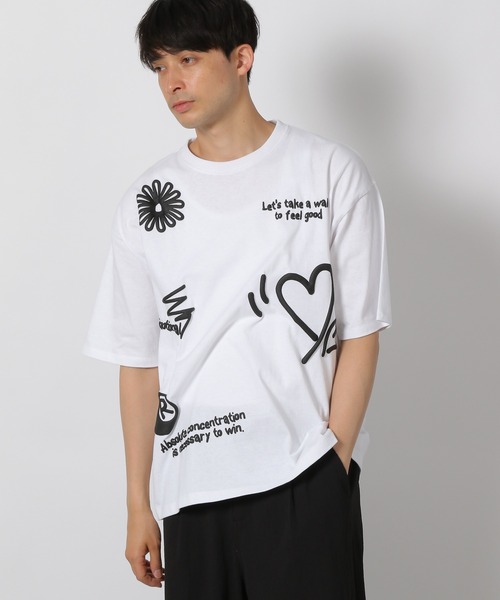 LAKOLE(ラコレ)の「ハッポウプリントT / 425166(Tシャツ/カットソー・メンズ・ホワイト/オレンジ/チャコール・MEDIUM/LARGE)」の10枚目の写真