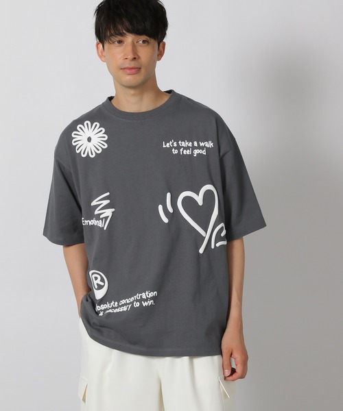 LAKOLE(ラコレ)の「ハッポウプリントT / 425166(Tシャツ/カットソー・メンズ・ホワイト/オレンジ/チャコール・MEDIUM/LARGE)」の12枚目の写真
