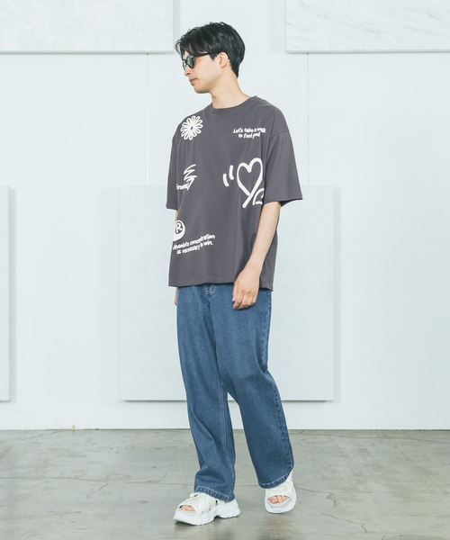 LAKOLE(ラコレ)の「ハッポウプリントT / 425166(Tシャツ/カットソー・メンズ・ホワイト/オレンジ/チャコール・MEDIUM/LARGE)」の5枚目の写真