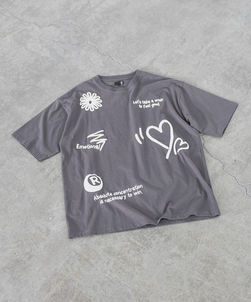LAKOLE(ラコレ)の「ハッポウプリントT / 425166(Tシャツ/カットソー・メンズ・ホワイト/オレンジ/チャコール・MEDIUM/LARGE)」の6枚目の写真