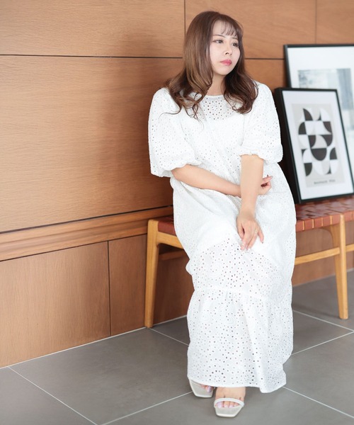 Ruwan yu(ルワンユー)の「バルーンスリーブレースワンピース【大きいサイズ対応】(ワンピース・レディース・オフホワイト/ブルー/ブラック・L/LL/3L/4L)」の19枚目の写真