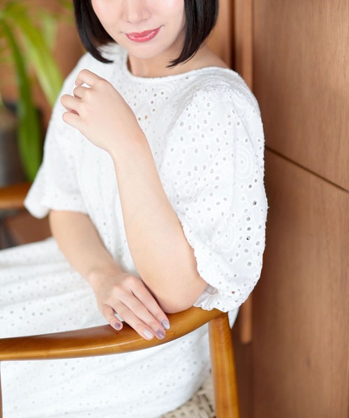 美品✨René ルネ　バルーンレースドッキングワンピース　ホワイト パール 近年 rene ファッション 美品✨René ルネ バルーンレースドッキング