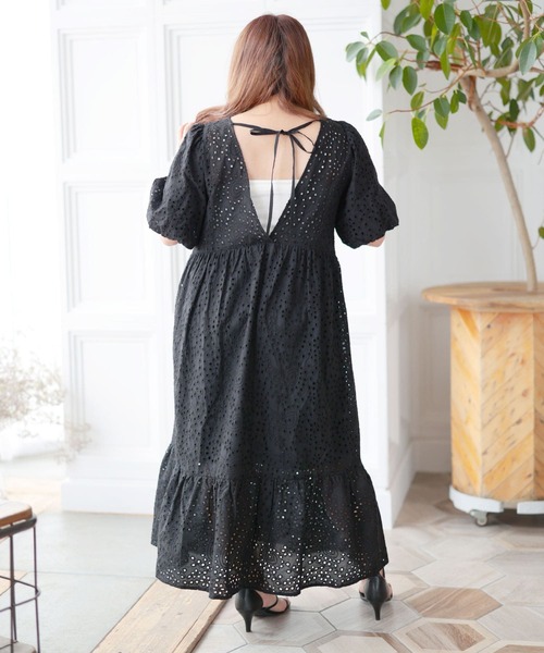セール】バルーンスリーブレースワンピース【大きいサイズ対応