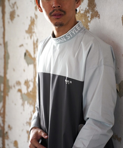 LUXE/R GOLF(ラグジュ ゴルフ)の「(RM)【LUXE/R GOLF】ストレッチ クロス バイカラー ロゴ ジャガード プルオーバー シャツ(スウェット・メンズ・グレー系/チャコールグレー×ブラック/ブラック×ホワイト・L/XL/M)」の1枚目の写真