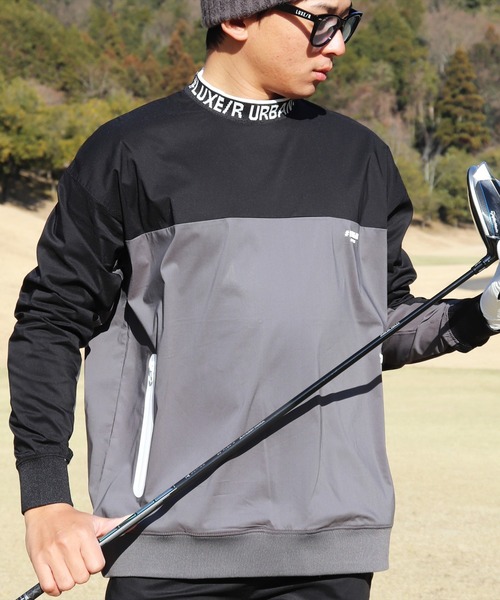 LUXE/R GOLF(ラグジュ ゴルフ)の「(RM)【LUXE/R GOLF】ストレッチ クロス バイカラー ロゴ ジャガード プルオーバー シャツ(スウェット・メンズ・グレー系/チャコールグレー×ブラック/ブラック×ホワイト・L/XL/M)」の3枚目の写真