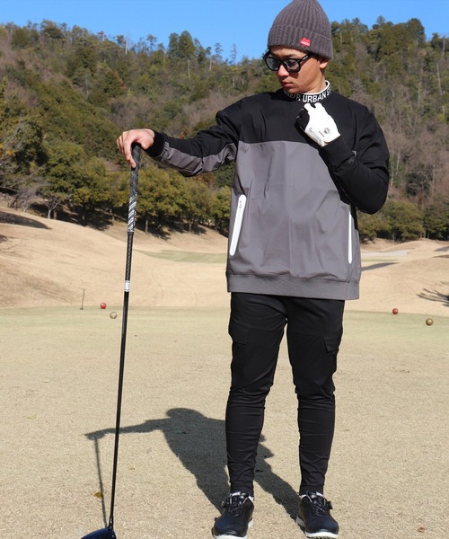 LUXE/R GOLF(ラグジュ ゴルフ)の「(RM)【LUXE/R GOLF】ストレッチ クロス バイカラー ロゴ ジャガード プルオーバー シャツ(スウェット・メンズ・グレー系/チャコールグレー×ブラック/ブラック×ホワイト・L/XL/M)」の4枚目の写真