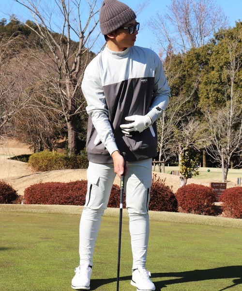 LUXE/R GOLF(ラグジュ ゴルフ)の「(RM)【LUXE/R GOLF】ストレッチ クロス バイカラー ロゴ ジャガード プルオーバー シャツ(スウェット・メンズ・グレー系/チャコールグレー×ブラック/ブラック×ホワイト・L/XL/M)」の6枚目の写真