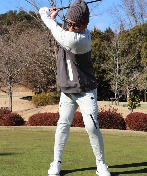 LUXE/R GOLF(ラグジュ ゴルフ)の「(RM)【LUXE/R GOLF】ストレッチ クロス バイカラー ロゴ ジャガード プルオーバー シャツ(スウェット・メンズ・グレー系/チャコールグレー×ブラック/ブラック×ホワイト・L/XL/M)」の7枚目の写真