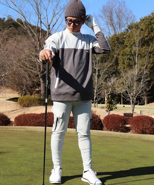 LUXE/R GOLF(ラグジュ ゴルフ)の「(RM)【LUXE/R GOLF】ストレッチ クロス バイカラー ロゴ ジャガード プルオーバー シャツ(スウェット・メンズ・グレー系/チャコールグレー×ブラック/ブラック×ホワイト・L/XL/M)」の8枚目の写真