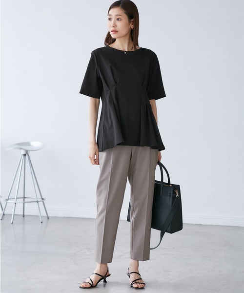 ROPE' PICNIC（ロペピクニック）の「(接触冷感×UVカット)ウエストタックペプラムトップス（Tシャツ/カットソー・レディース・ブラック/ブルー系その他6/ホワイト/ライトグリーン・38）」の7枚目の写真