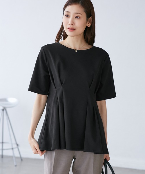 ROPE' PICNIC（ロペピクニック）の「(接触冷感×UVカット)ウエストタックペプラムトップス（Tシャツ/カットソー・レディース・ブラック/ブルー系その他6/ホワイト/ライトグリーン・38）」の9枚目の写真