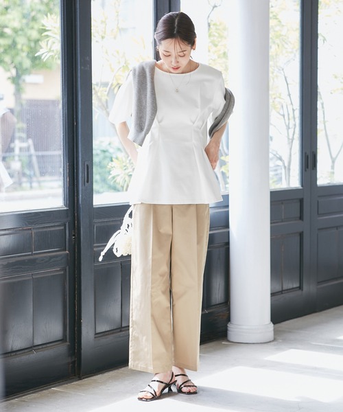 ROPE' PICNIC（ロペピクニック）の「(接触冷感×UVカット)ウエストタックペプラムトップス（Tシャツ/カットソー・レディース・ブラック/ブルー系その他6/ホワイト/ライトグリーン・38）」の11枚目の写真