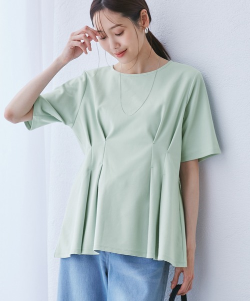 ROPE' PICNIC（ロペピクニック）の「(接触冷感×UVカット)ウエストタックペプラムトップス（Tシャツ/カットソー・レディース・ブラック/ブルー系その他6/ホワイト/ライトグリーン・38）」の16枚目の写真