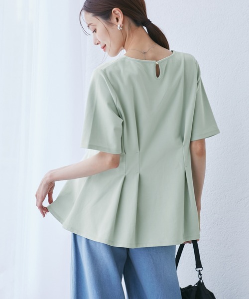 ROPE' PICNIC（ロペピクニック）の「(接触冷感×UVカット)ウエストタックペプラムトップス（Tシャツ/カットソー・レディース・ブラック/ブルー系その他6/ホワイト/ライトグリーン・38）」の18枚目の写真