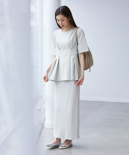 ROPE' PICNIC（ロペピクニック）の「(接触冷感×UVカット)ウエストタックペプラムトップス（Tシャツ/カットソー・レディース・ブラック/ブルー系その他6/ホワイト/ライトグリーン・38）」の20枚目の写真