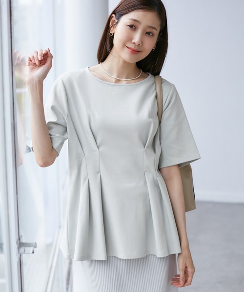 ROPE' PICNIC（ロペピクニック）の「(接触冷感×UVカット)ウエストタックペプラムトップス（Tシャツ/カットソー・レディース・ブラック/ブルー系その他6/ホワイト/ライトグリーン・38）」の21枚目の写真