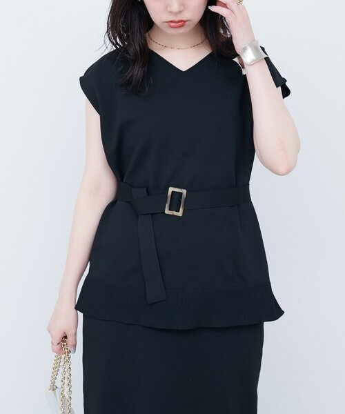 natural couture（ナチュラルクチュール）の「セットアップ対応　Vネックシンプルニット（ニット/セーター・レディース・ライトベージュ/ブルー/パープル/ブラック・FREE）」の21枚目の写真