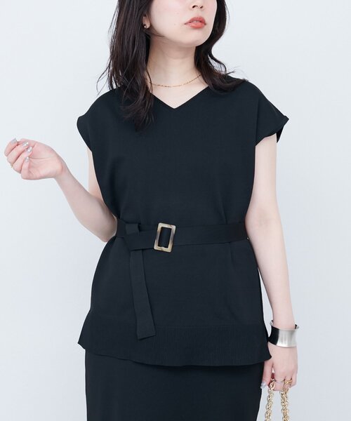 natural couture（ナチュラルクチュール）の「セットアップ対応　Vネックシンプルニット（ニット/セーター・レディース・ライトベージュ/ブルー/パープル/ブラック・FREE）」の22枚目の写真