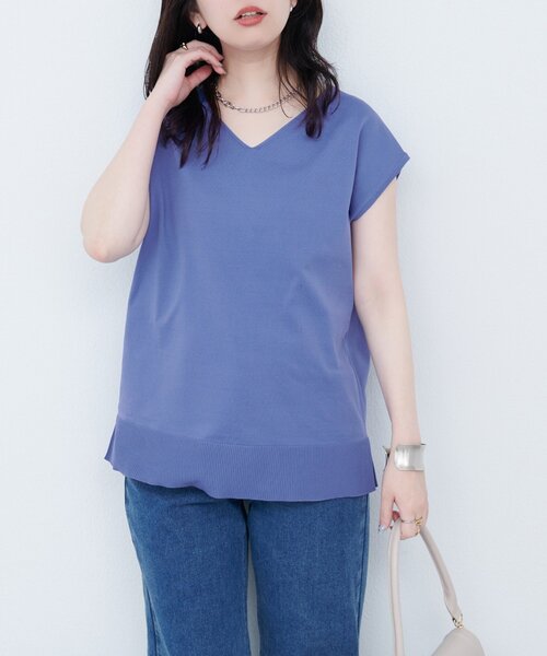 natural couture（ナチュラルクチュール）の「セットアップ対応　Vネックシンプルニット（ニット/セーター・レディース・ライトベージュ/ブルー/パープル/ブラック・FREE）」の18枚目の写真