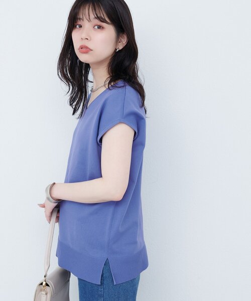 natural couture（ナチュラルクチュール）の「セットアップ対応　Vネックシンプルニット（ニット/セーター・レディース・ライトベージュ/ブルー/パープル/ブラック・FREE）」の19枚目の写真
