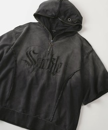 【82】スノーウォッシュ　ヴィンテージテイスト ショート丈 ワッペン ハーフジップパーカー メンズ　レディース