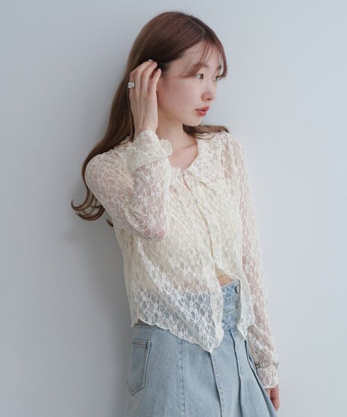 kastane 【S.Mサイズ展開】衿付きレースプルオーバー　アイボリー　M 新色追加/S.Mサイズ展開】衿付きレースプルオーバー（Tシャツ