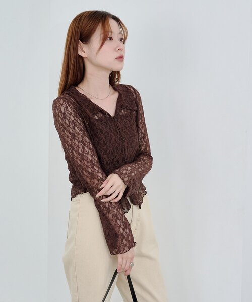 Kastane（カスタネ）の「【新色追加/S.Mサイズ展開】衿付きレースプルオーバー（Tシャツ/カットソー・レディース・ホワイト/アイボリー/ブラック/ブラウン・SMALL/MEDIUM）」の7枚目の写真