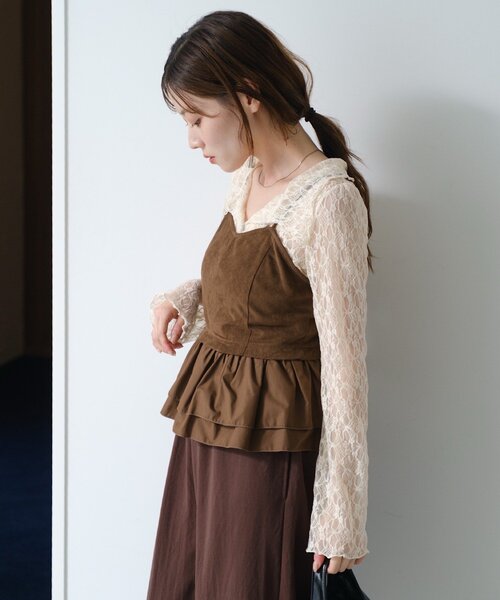 Kastane（カスタネ）の「【新色追加/S.Mサイズ展開】衿付きレースプルオーバー（Tシャツ/カットソー・レディース・ホワイト/アイボリー/ブラック/ブラウン・SMALL/MEDIUM）」の13枚目の写真